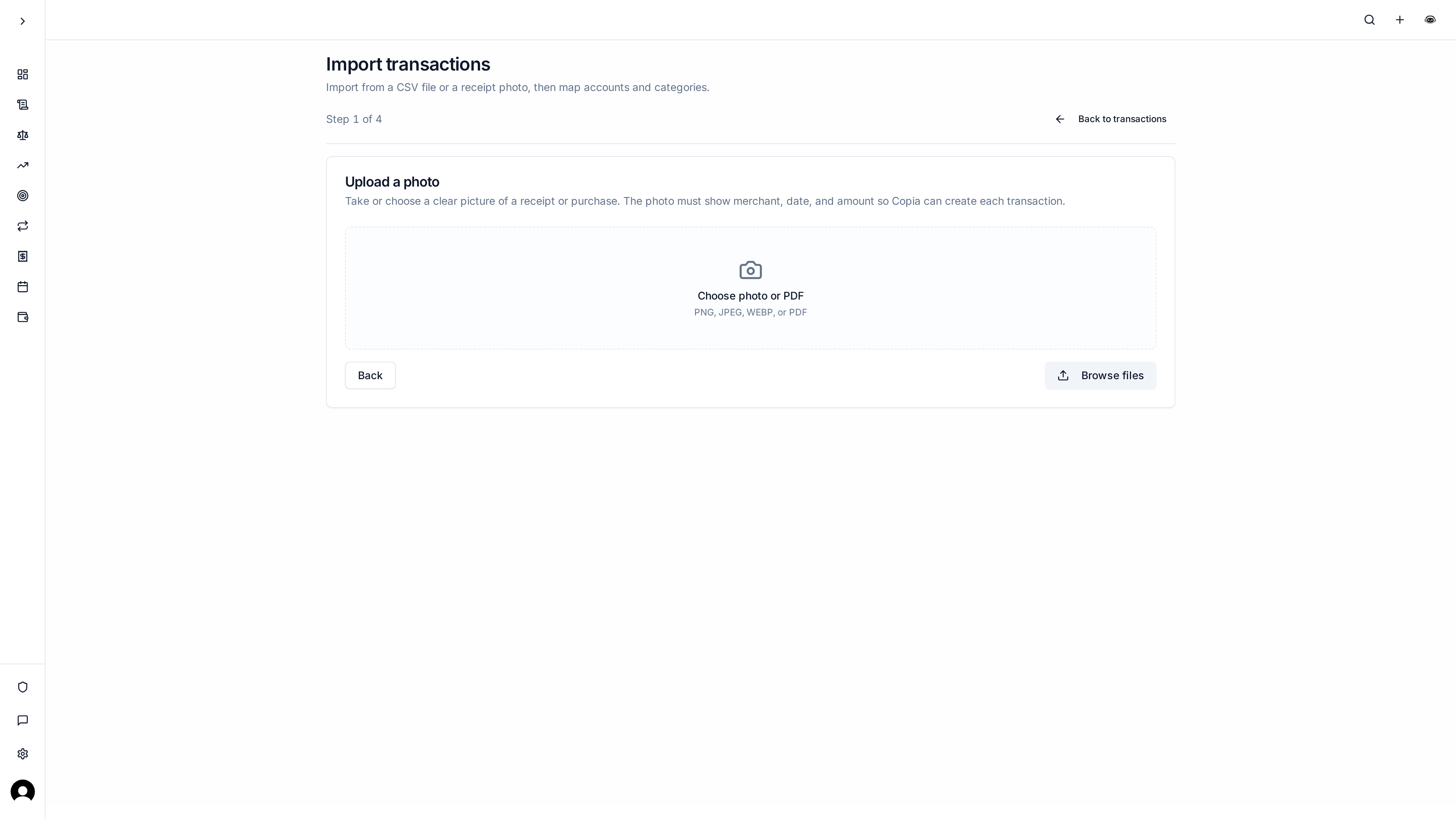 Import transactions from a receipt photo in Copia