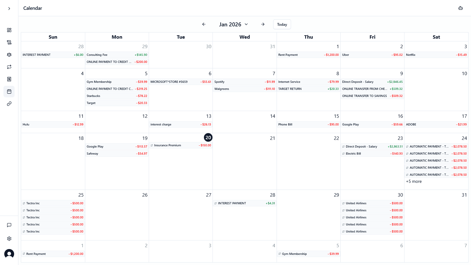 Copia calendar screenshot