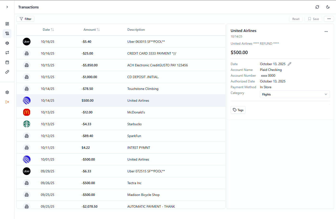 Transaction details after