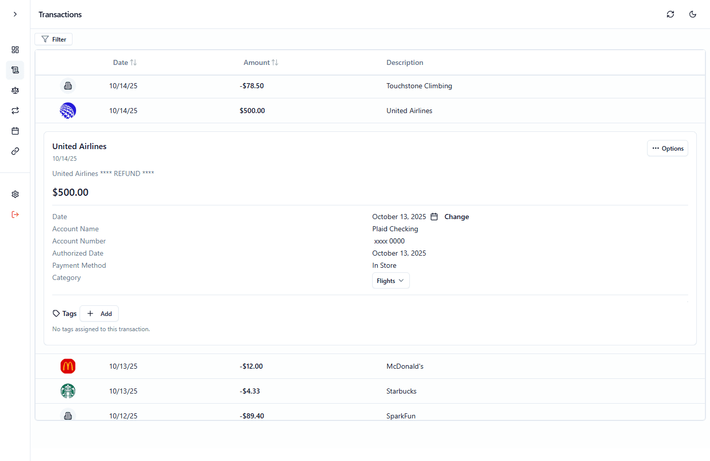 Transaction details before